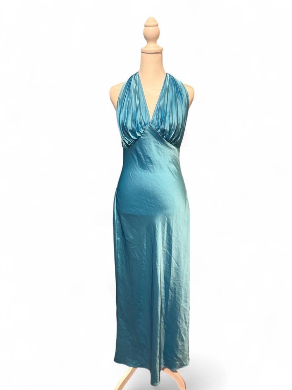 Satin Halter Maxi Dress in Teal
